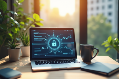 Bureau moderne avec ordinateur et interface VPN