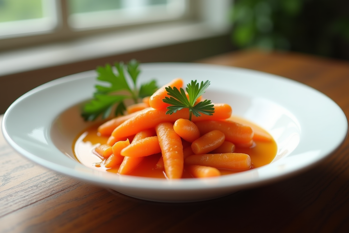 Assiette de carottes glacées à la vichy garnie de persil