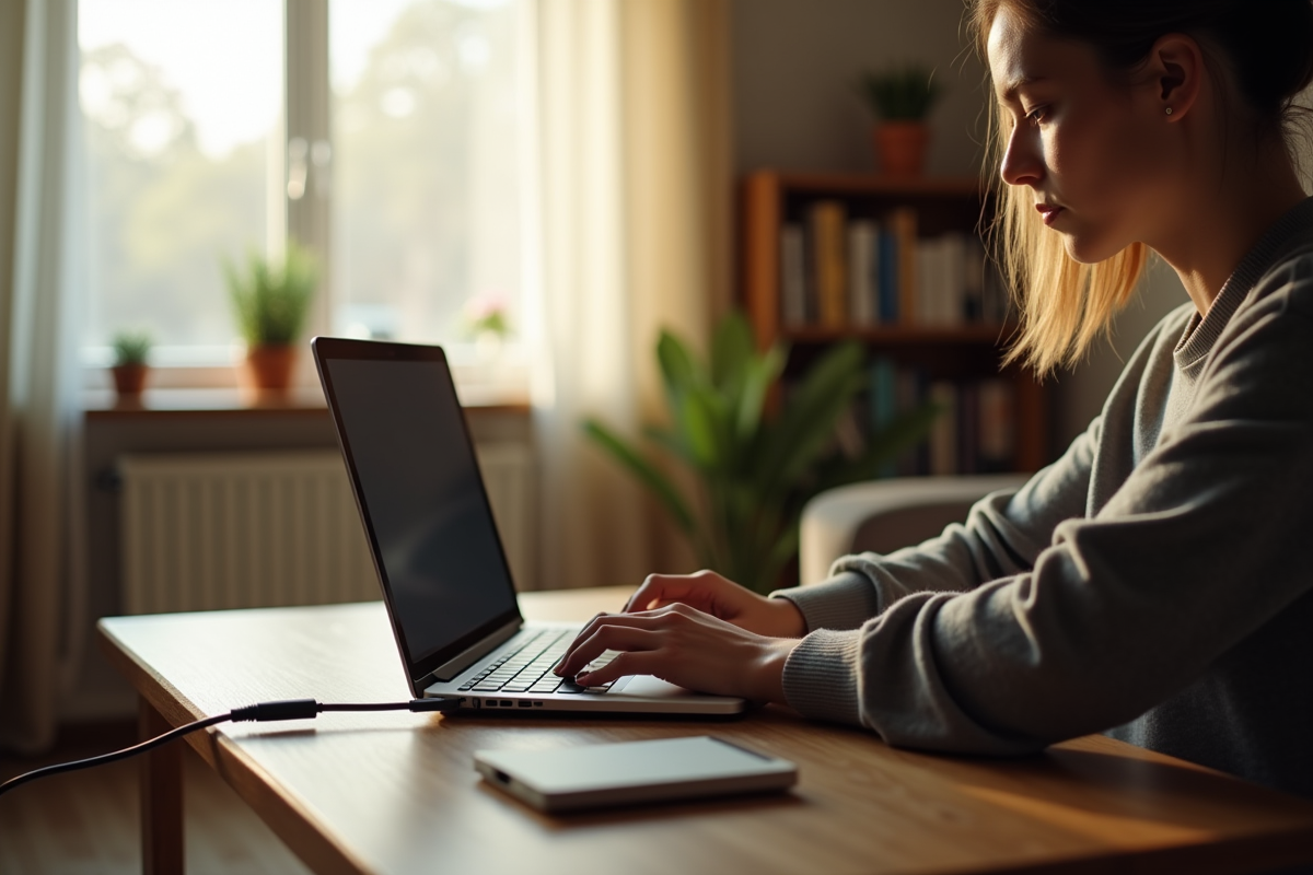 Personne utilisant une connexion Ethernet avec un ordinateur portable