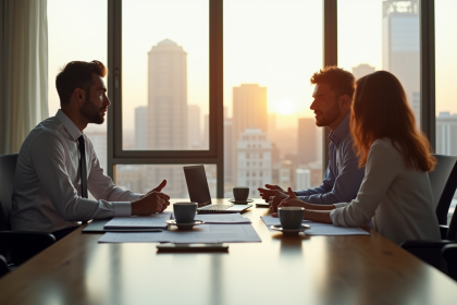 Conseiller financier expliquant un prêt immobilier à un couple