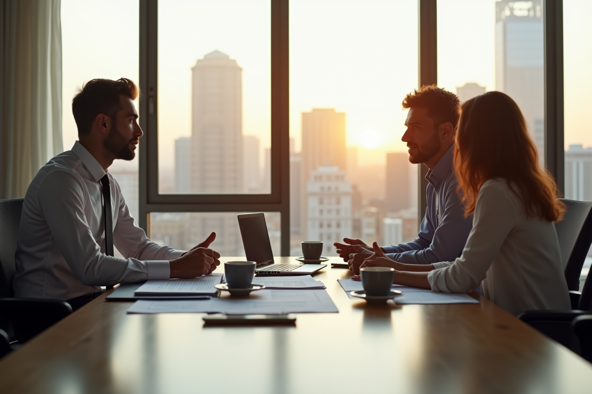 Conseiller financier expliquant un prêt immobilier à un couple