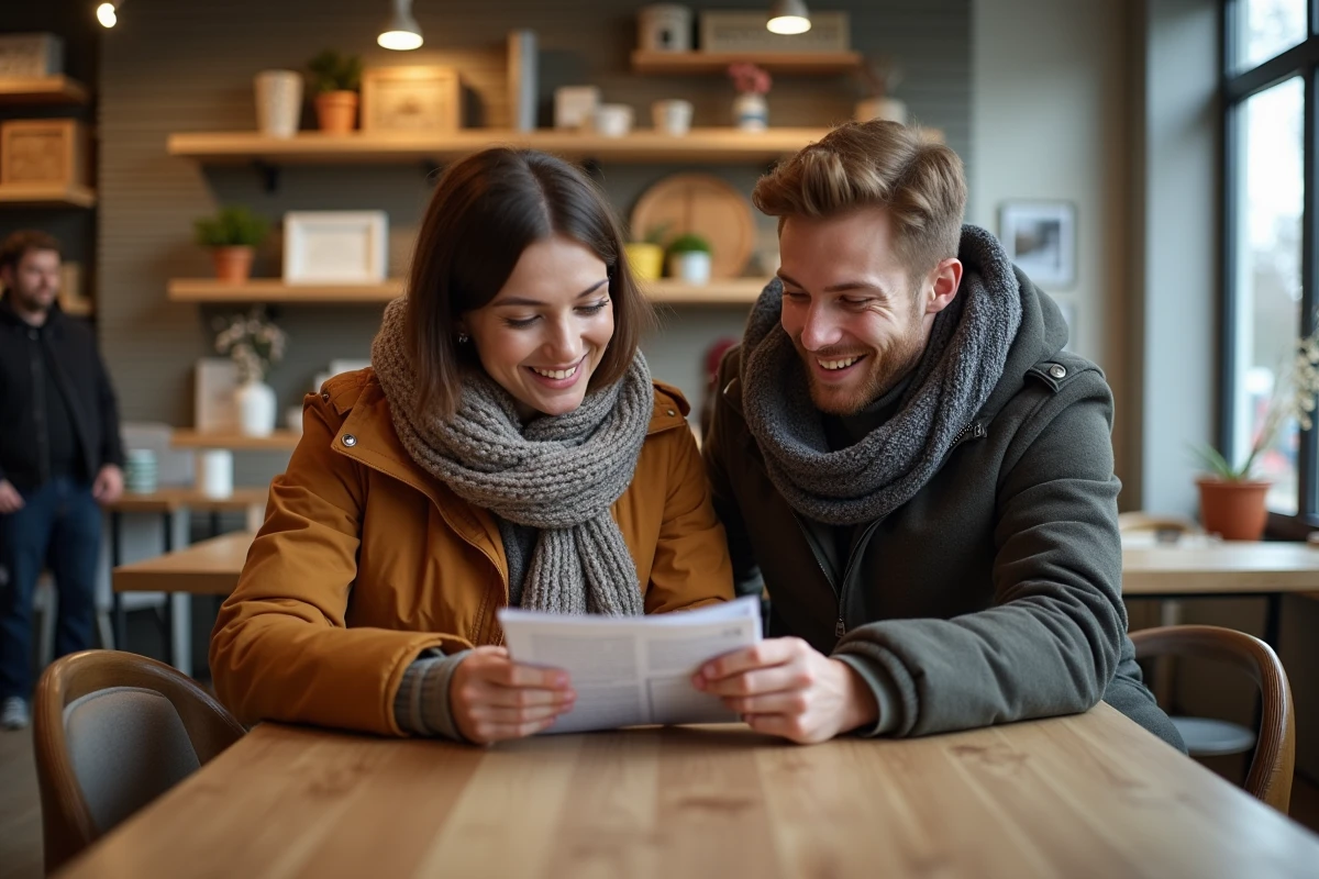 Jeune couple discutant de meubles dans un espace cosy