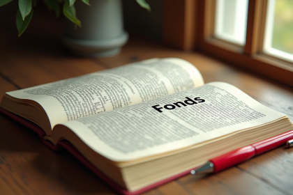 Dictionnaire français ouvert avec le mot fonds mis en valeur