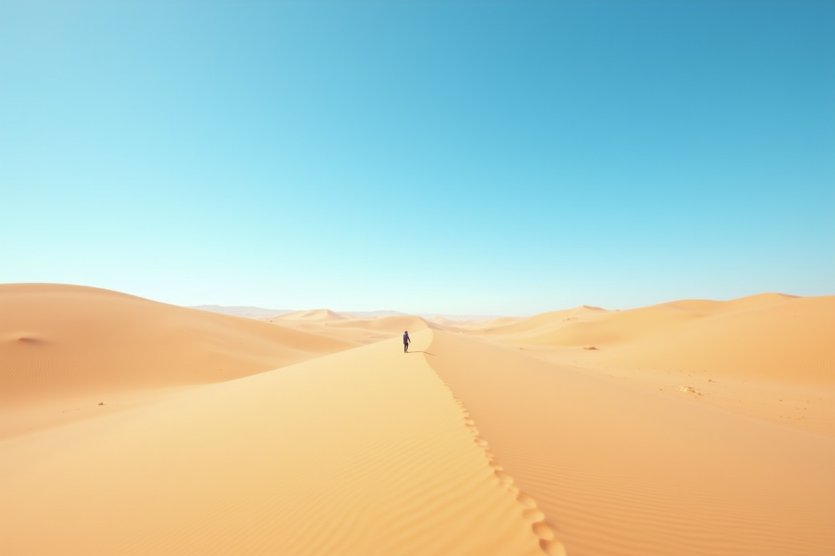 Paysage désertique avec dunes de sable et silhouette solitaire