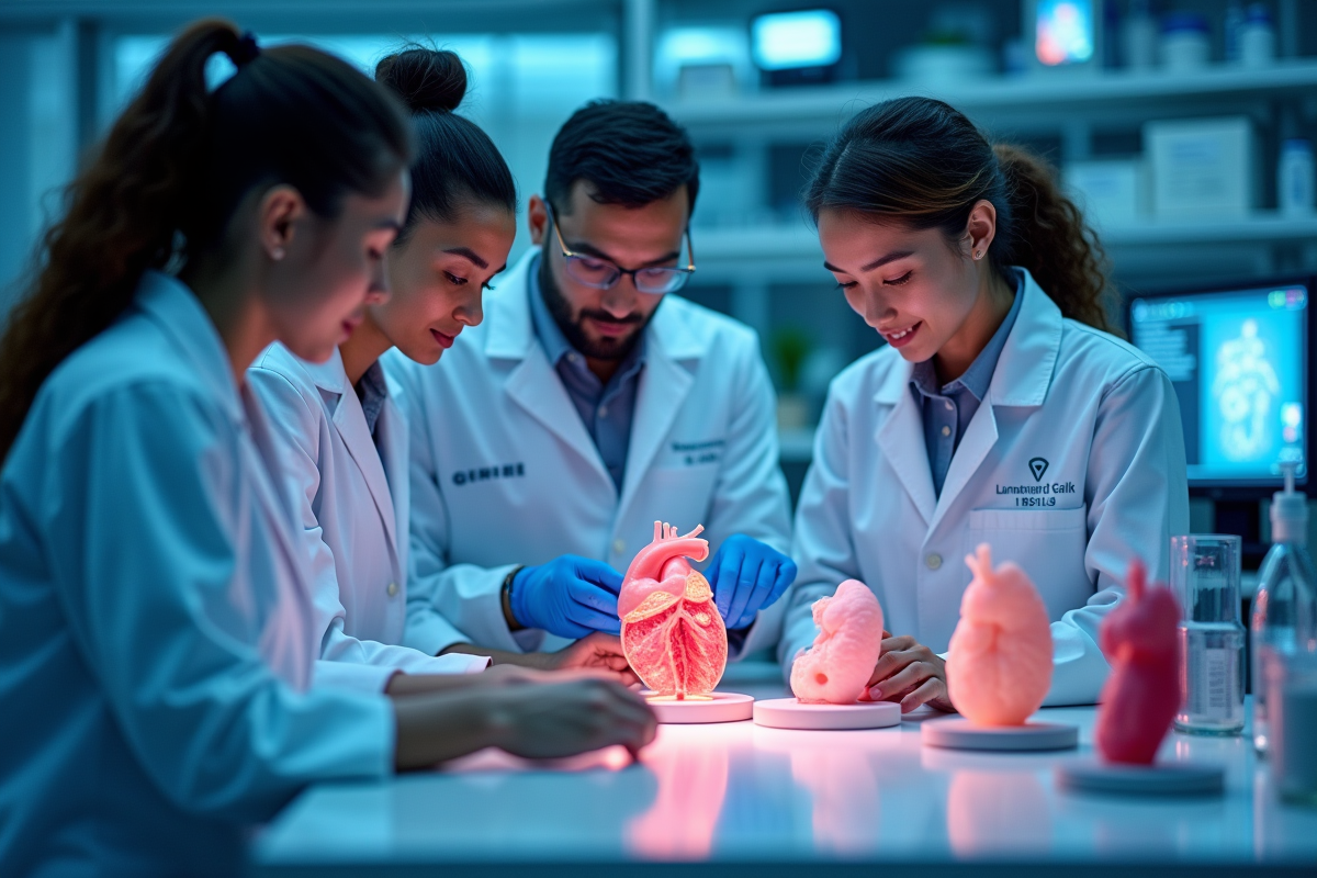 Équipe de chercheurs médicaux dans un laboratoire moderne