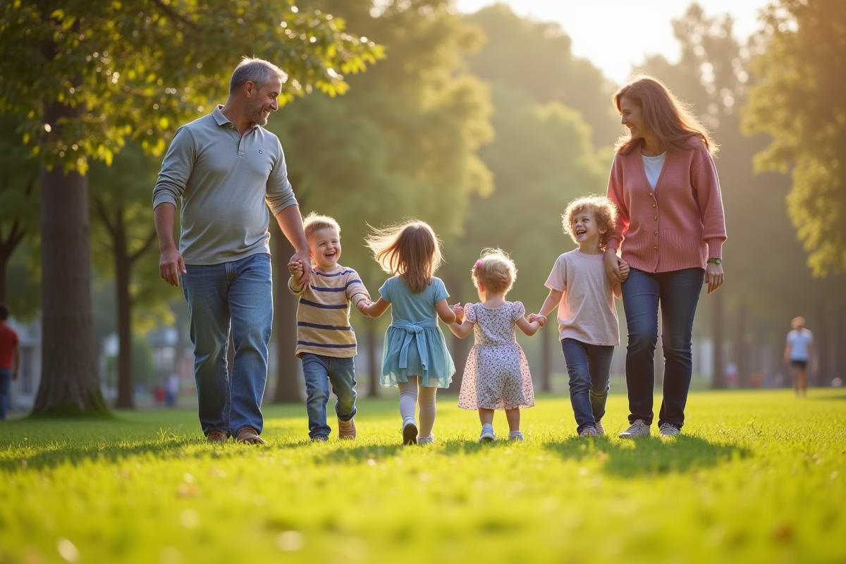 Familles de cultures différentes jouant dans un parc ensoleille