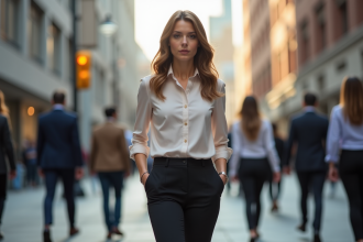 Femme confiante en ville avec tenue professionnelle