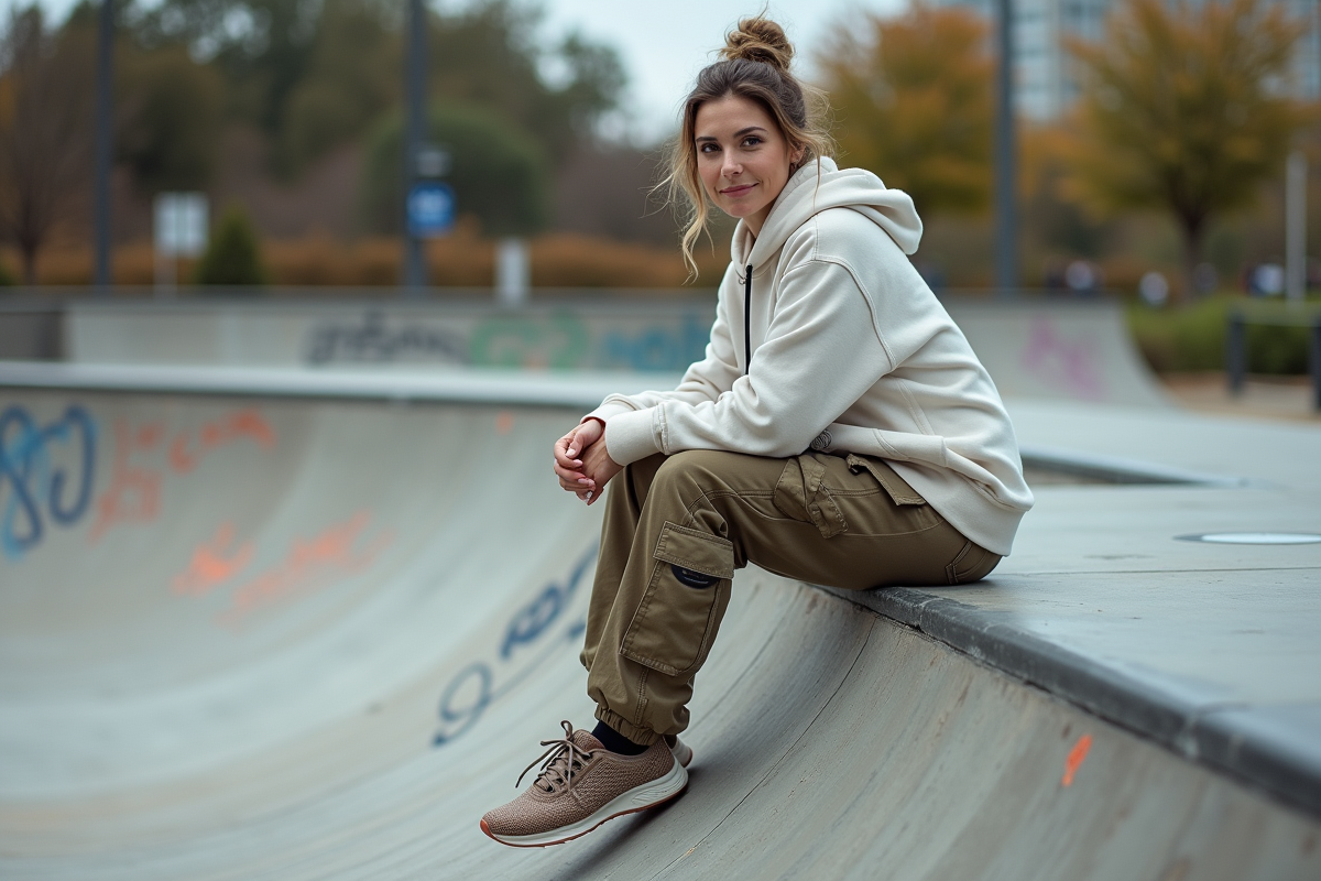 Femme confiante assise au bord d