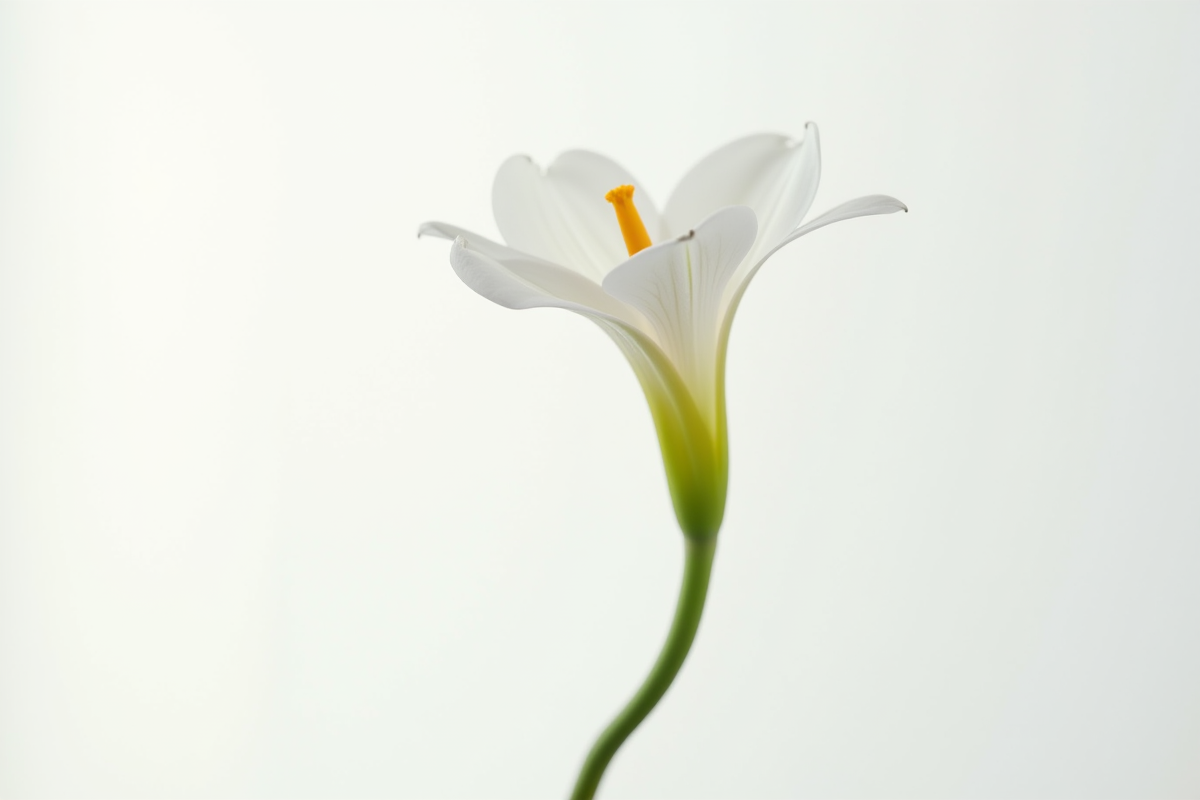 Fleur en forme S sur fond blanc en macro