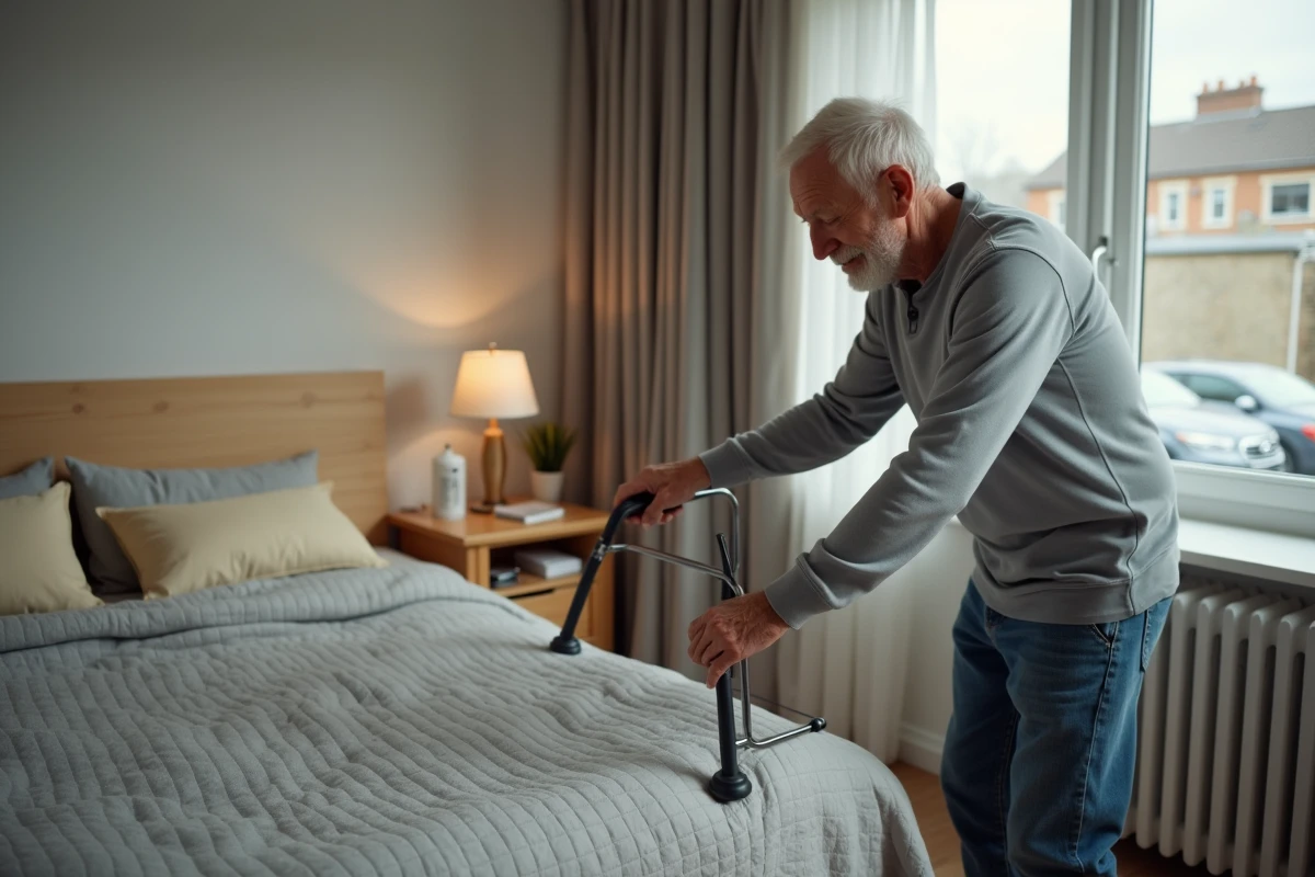 Homme âgé fixant une poignée d