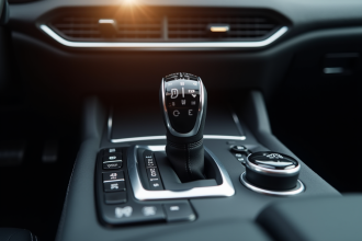 Intérieur moderne de voiture avec levier automatique lumineux