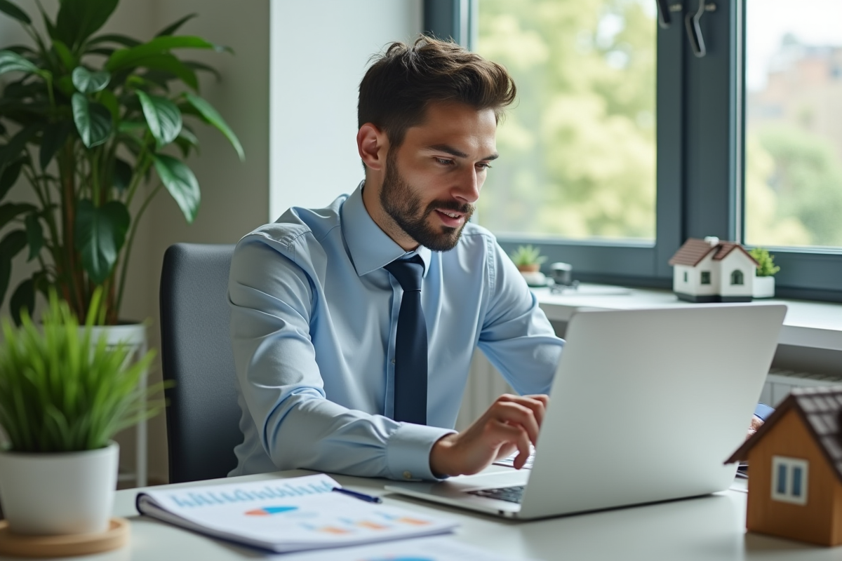 Investisseur analysant des graphiques de rendement locatif sur un ordinateur portable
