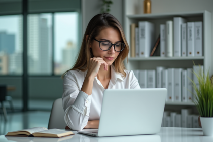 Jeune femme en traduction dans un bureau moderne