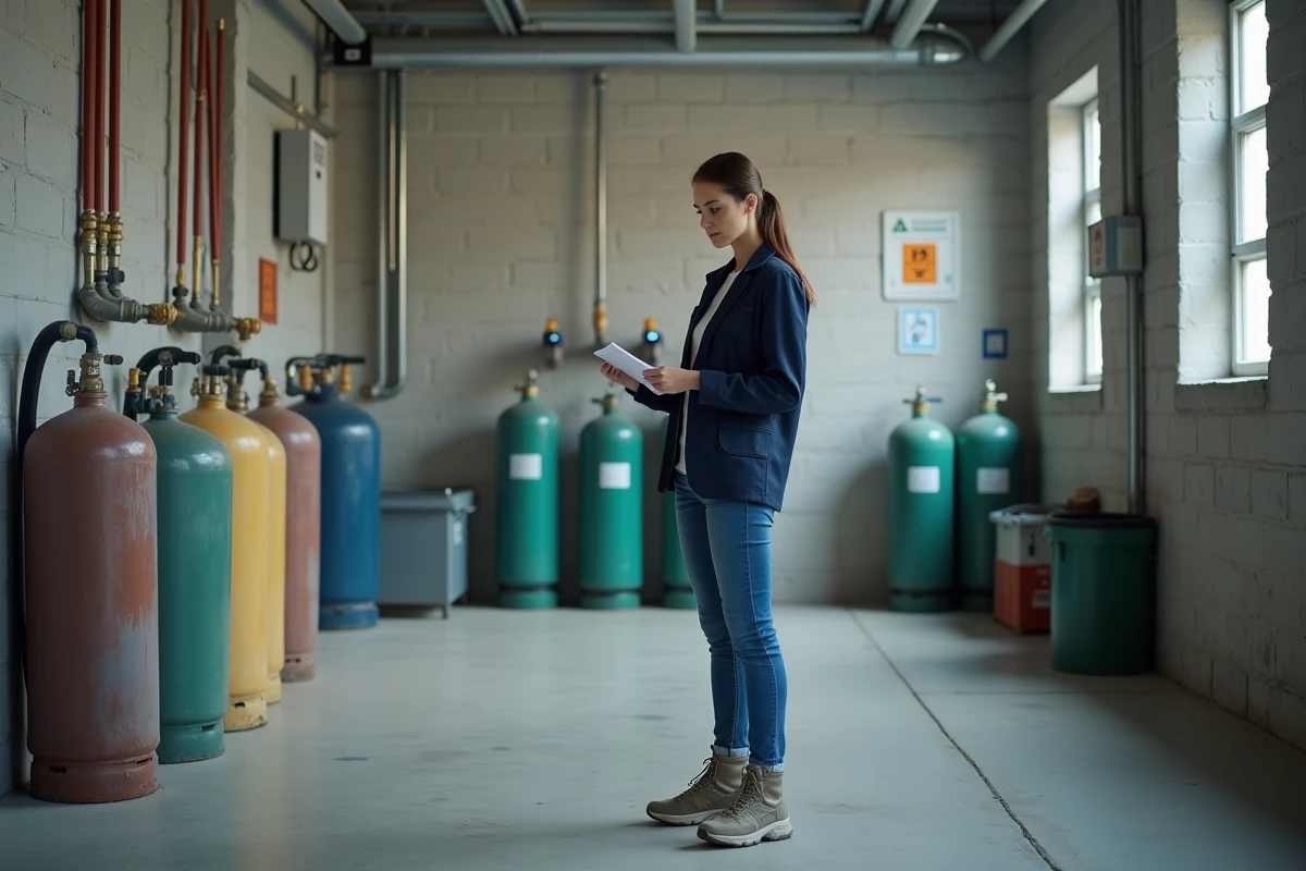 Jeune femme contrôlant les valves de gaz dans un atelier moderne