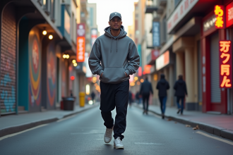 Jeune homme en streetwear moderne dans la ville