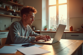 Jeune professionnel travaillant sur un ordinateur portable à la maison