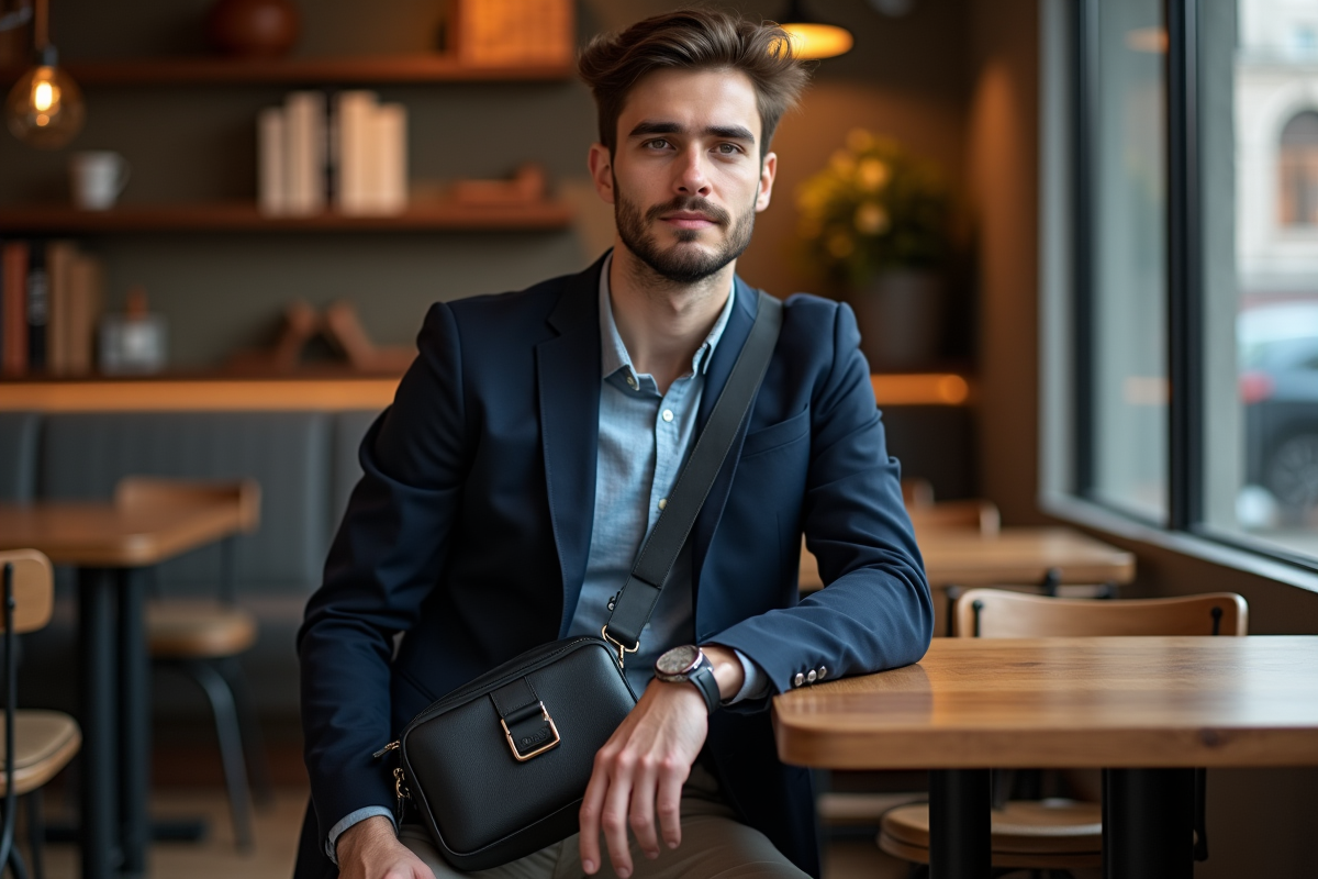 Jeune homme professionnel avec sac en intérieur