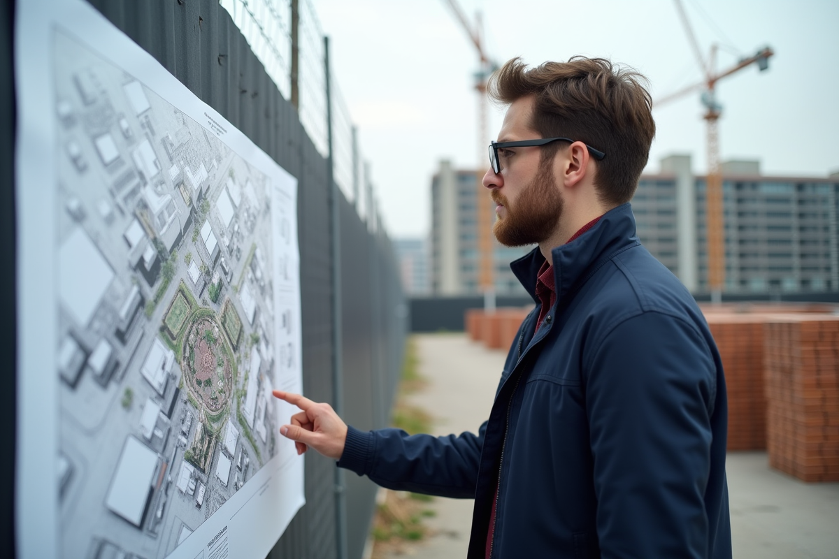 Jeune architecte examinant un plan d