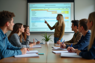 Groupe de jeunes en classe lors d'une leçon financière