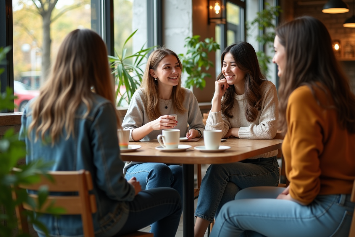 Jeunes femmes discutant dans un café lumineux