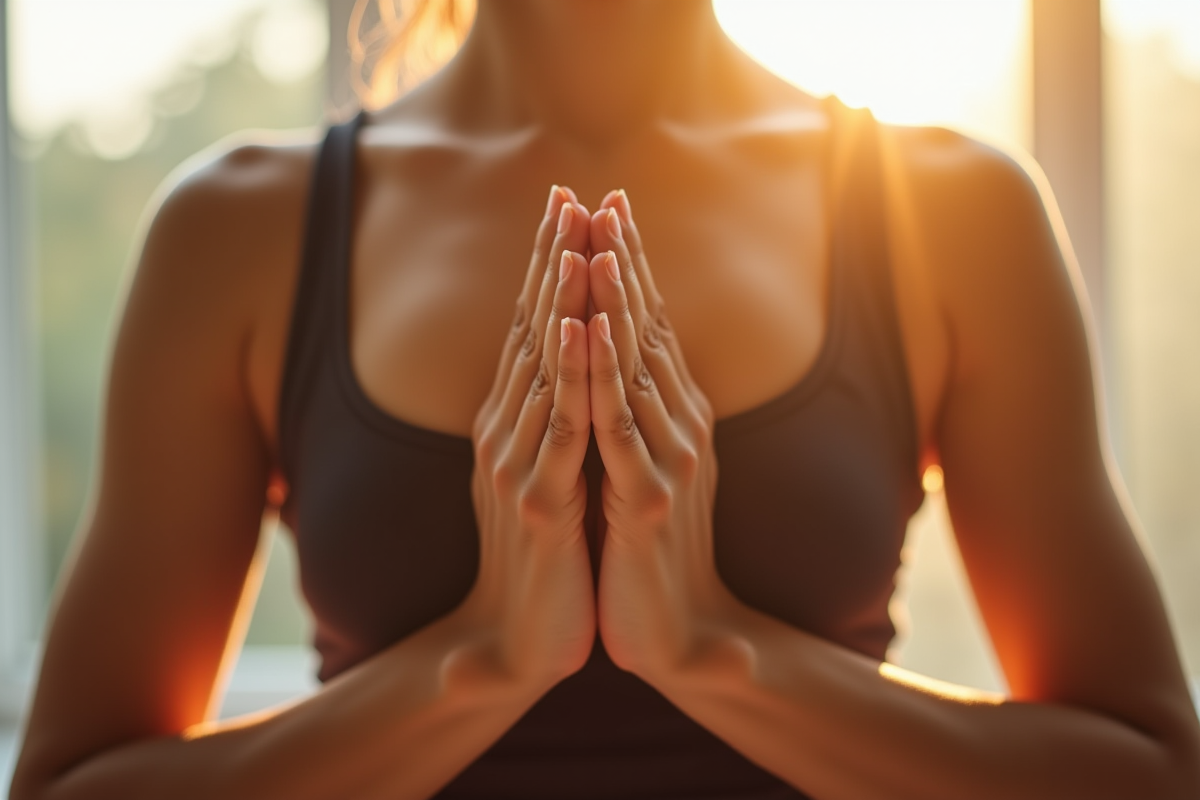 Mains posées sur le ventre et la poitrine illustrant des techniques de respiration
