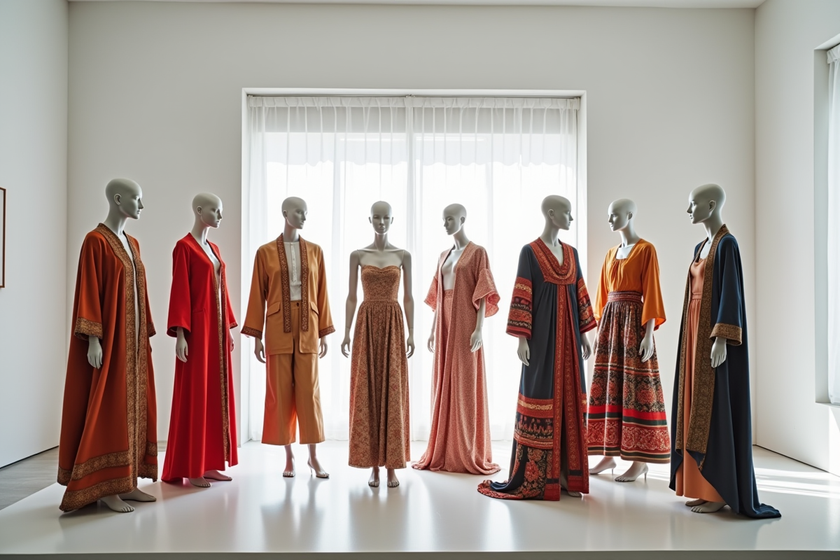 Mannequins portant des tenues traditionnelles et modernes de mode