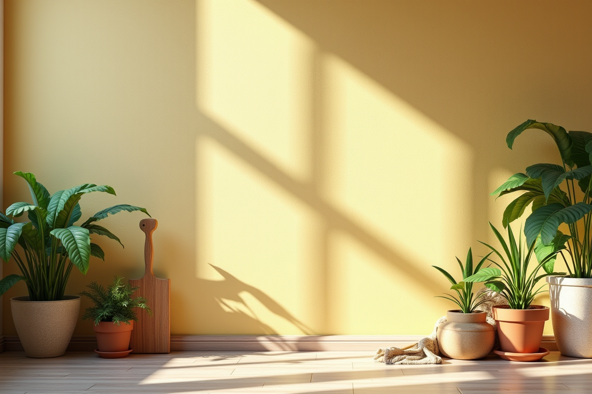 Mur peint avec peinture naturelle et textures douces en intérieur lumineux