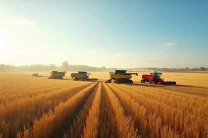 Paysage rural avec champs dorés et piquets de levé