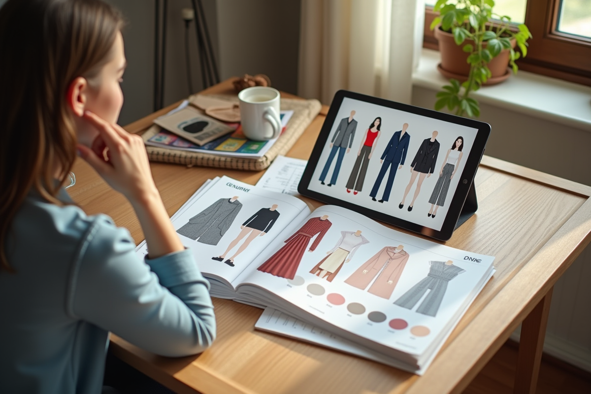 Personne planifiant sa garde-robe dans un bureau lumineux