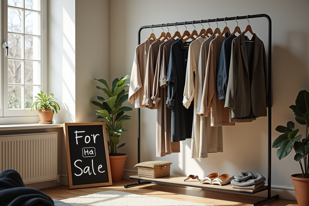 Portant avec vêtements d