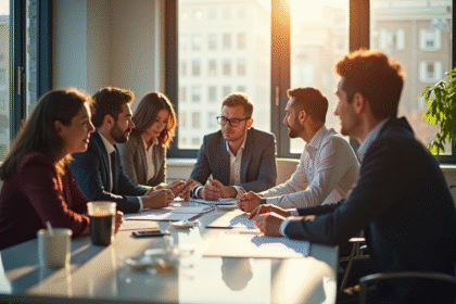 Professionnels d'affaires collaborant autour d'une table de bureau