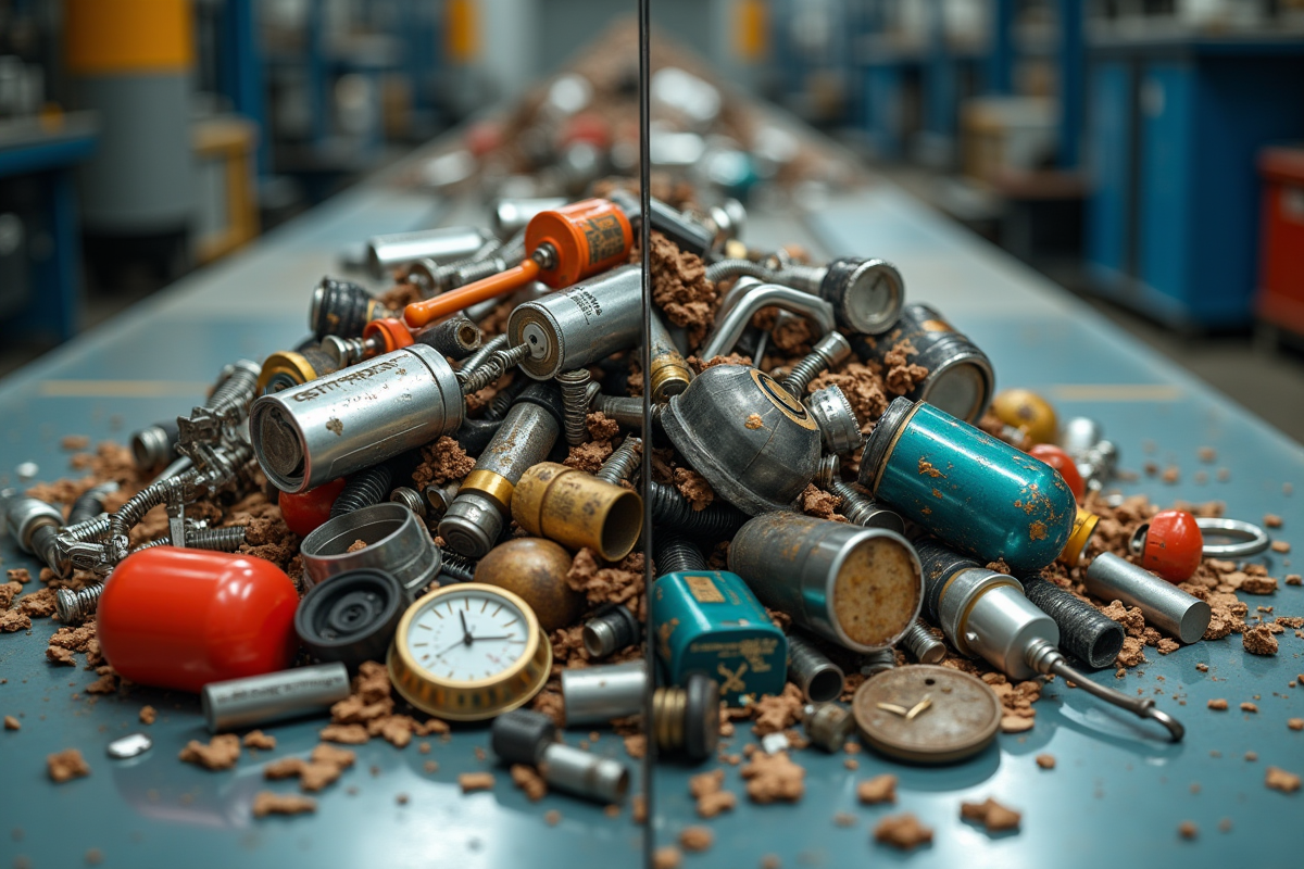 Déchets recyclés et jetés en contraste pour économie circulaire