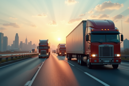 Traffic urbain avec camions et bus diesel émettant des fumées